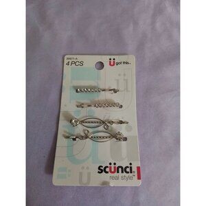 Scunci Real Style 4 Pcs Hair Clips Bobby Pins Set Silver Tone & Rhinestone